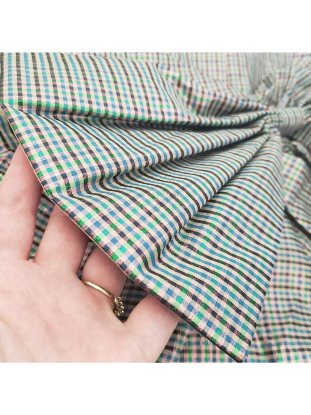 Pushbutton $536 Metallic Plaid Mini Skirt Large Bow Preppy School Pink Green - Picture 9 of 11